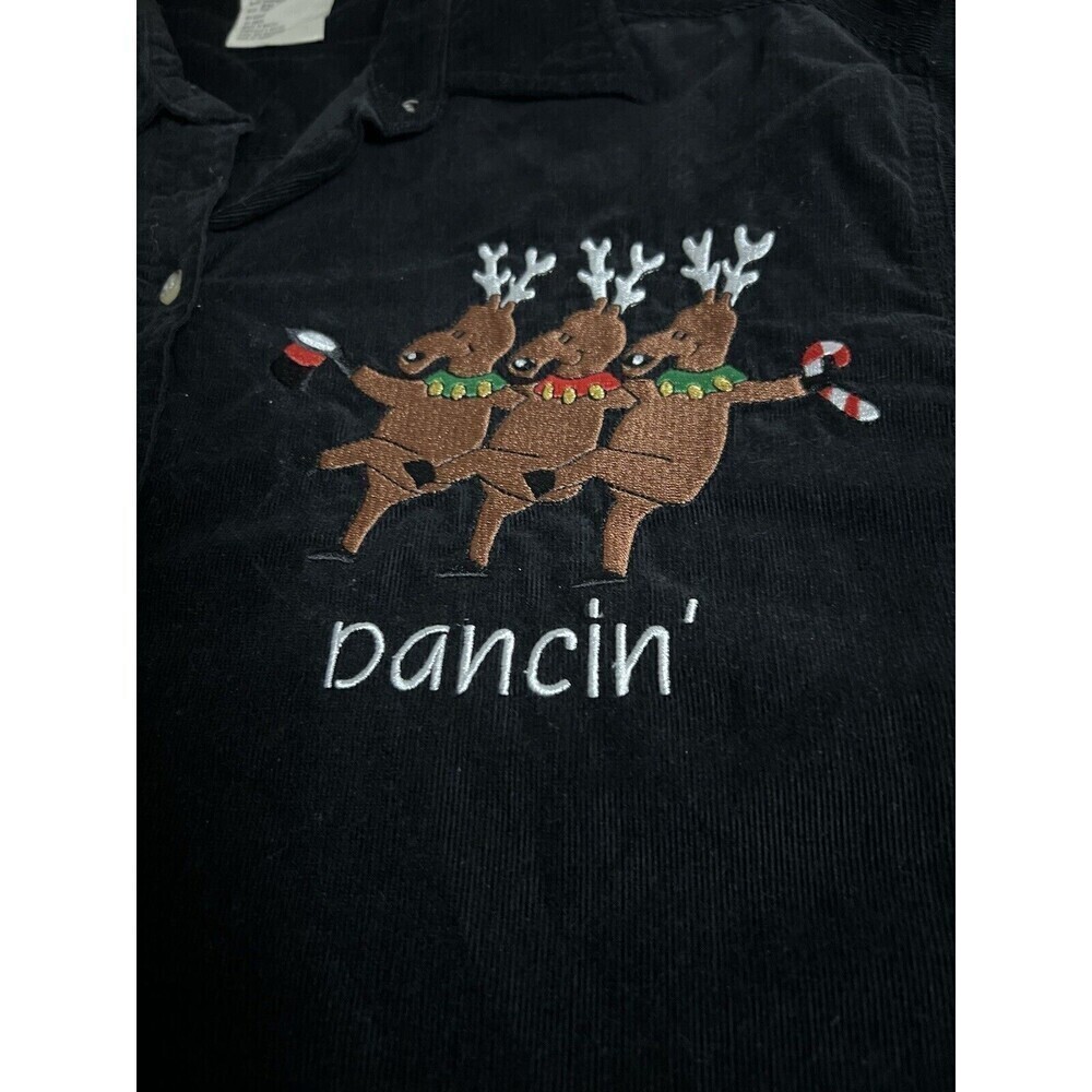 Mandal Bay Women's Black Corduroy Long Sleeve Shirt w/Rein Dancing Size S/M - Picture 3 of 6
